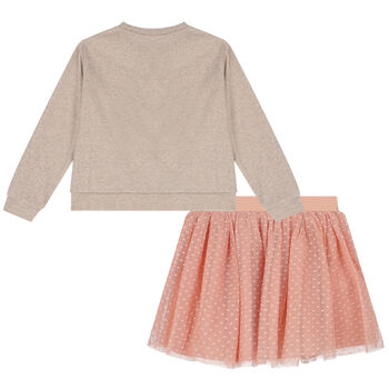 Girls Beige & Pink Tulle Skirt Set